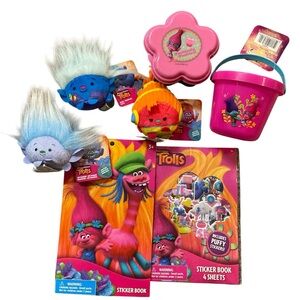 NWT Trolls Mini Plush And Stickers Lot